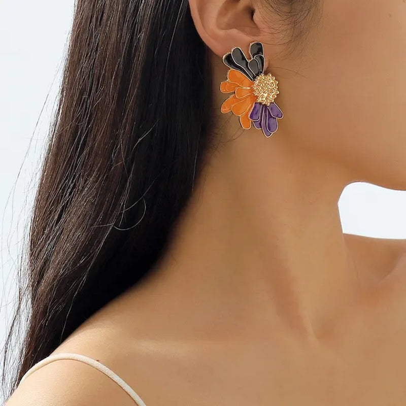Boho Colorful Big Flower Petal Irregular Stud Earring for Women Trendy Kpop Sweet Piercing Earring Ear Y2K Jewelry Accessories